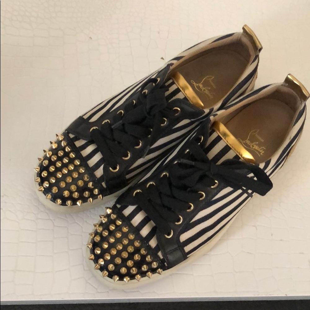 Christian Louboutin black gold spike sneaker